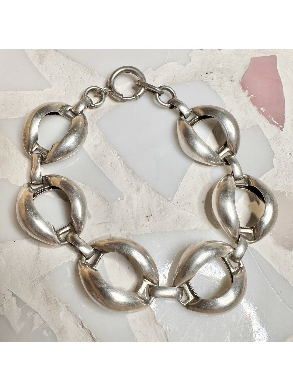 925 Sterling Silver Oval Chain Link Old Spring Ring Clasp Bracelet 7” 21g